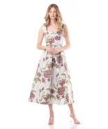new Kay Unger Brooke Fit &amp; Flare Pleated Floral Jacquard Cocktail Midi D... - £107.75 GBP