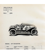 1908 Autocar Co Model XIV Roadster Print Catalog Advertisement Automobil... - $29.99