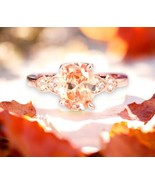 Rose Gold Oval Gemstone Ring | CZ Accent Engagement Style | Elegant Jewelry - $20.78