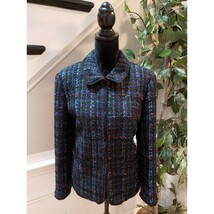 Ann Taylor Tweed Plaid Jacket Women’s Size 16 Blue Black Long Sleeve Blazer - $44.55