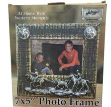 Western Moments Photo Frame Wooden 7x5” Metal horses cowboys Outside 10x... - $20.30