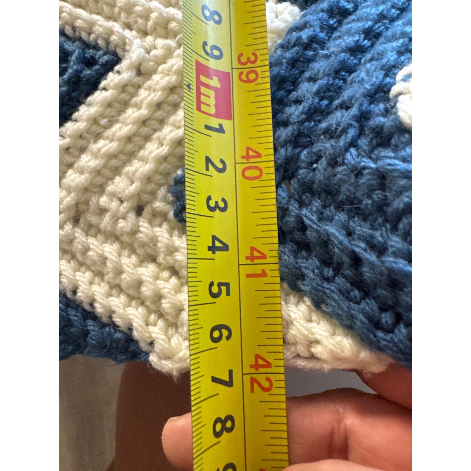 Handmade Crochet Chevron Blanket Blue Cream 81x42 Item image 2
