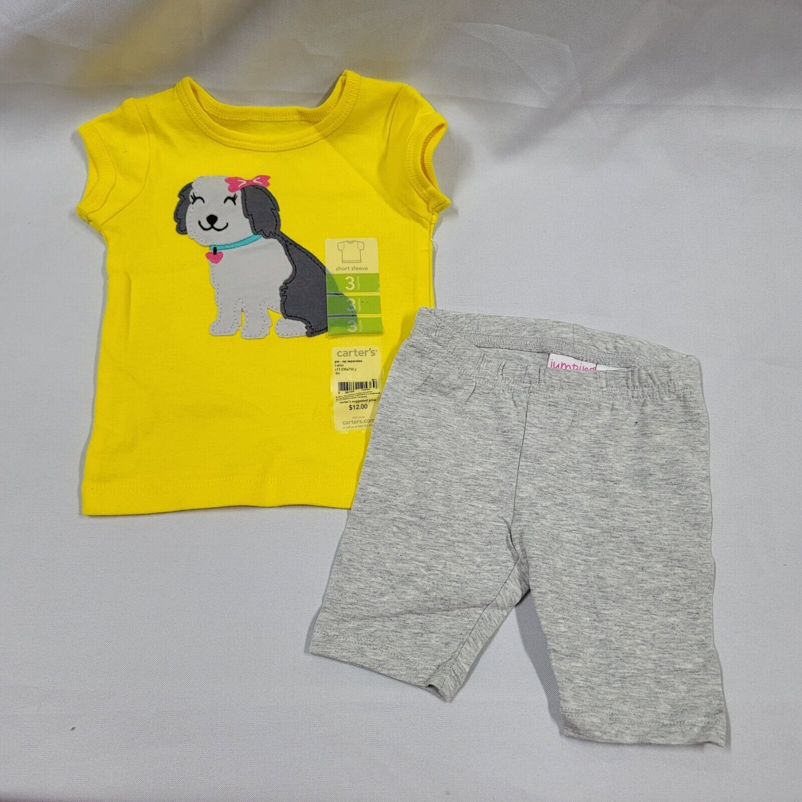 Primary image for Carters Baby Girl Old English Sheepdog Summer Clothes Outfit Shirt Pant 0-3 NEW