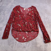 Mossimo Shirt Women Medium Red Lightweight Casual Long Sleeve Boho Floral - £14.69 GBP