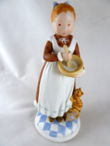 Holly Hobbie 8&quot; Girl Mixing &amp; Cat Figurine 1974 Porcelain Figure - $24.74