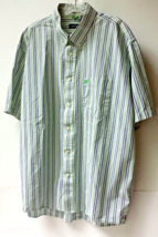 Izod Shirt Green and Black Striped 100% Cotton Short Sleeve Button Down Men&#39;s XL - $24.74