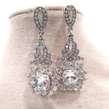 Sparkle Crystal Rhinestone Silver Chandelier Dangle Earrings Prom Wedding - £8.69 GBP