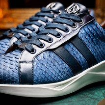 Hand-painted genuine Snake and calfskin Sneaker Shoes Verona Navy image 12