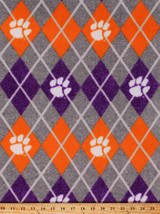 Fleece Clemson University Tigers Argyle College Team Fabric Print BTY A502.73 - £10.33 GBP