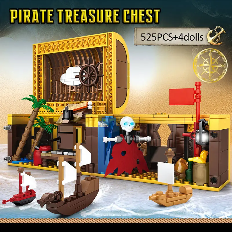  caribbean building blocks diy ship model pirate treasure chest figures bricks toys for thumb200