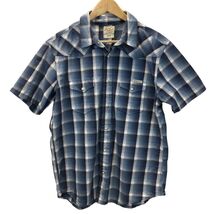 Lucky Brand Blue Plaid Western Wear Pearl Snap Button Up Men's Shirt Large - $19.15