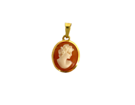 Vintage Sterling 925 Gold Vermeil Carved Woman Coral Cameo Estate Oval P... - $37.62