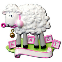 Baby Sheep Pink Personalized Christmas Tree Ornament - £13.08 GBP