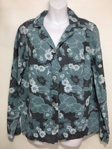 Orvis S Blue Gray Floral Linen Long-Sleeve Shirt Blouse Made in USA - £15.82 GBP