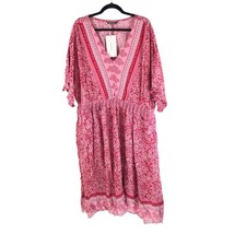 Bloomchic Womens Dress A Line V Neck Geometric Floral Red Pink 26 - £19.02 GBP