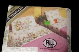 Vintage Tastemaker Twin Fitted Sheet Floral No Iron Muslin New Reversibl... - £15.53 GBP
