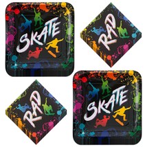 HOME &amp; HOOPLA Skate Party Supplies - Paint Splatter Skater Paper Dinner Plates a - £14.85 GBP+