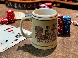 Vintage Old RARE Coffee Mug Cup Las Vegas Nevada NV Brown Tan Creme Hotel Strip - £31.71 GBP