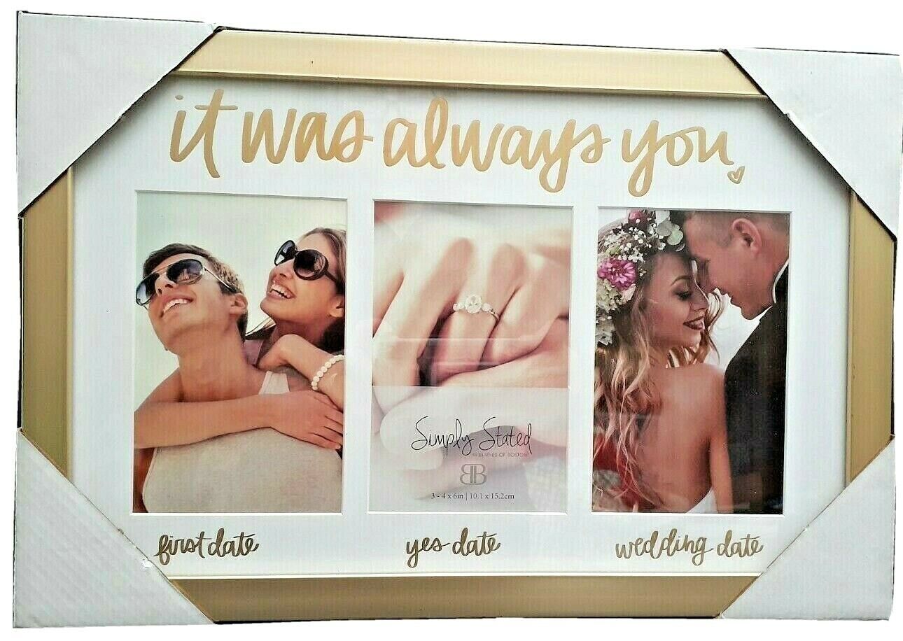 Primary image for Wedding Triple Photo 15x10 Gold Wall Picture Frame It Was Always You