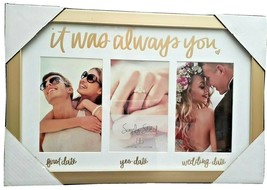 Wedding Triple Photo 15x10 Gold Wall Picture Frame It Was Always You - $19.30