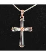 Sherman Sterling Silver Cross w/Rose Tri Colored Pendant Charm Necklace With Box - $19.99