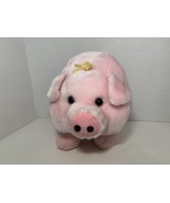 round plush pink pig stuffed animal standing toy yellow bow ribbon rose ... - £14.82 GBP