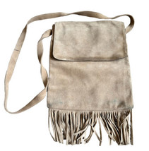 Vintage Indeed suede leather tan fringe bottom crossbody purse bag - £27.65 GBP