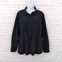 Calvin Klein Drawstring Shirt Womens Large Black Long Sleeve Collared Cinched - £19.62 GBP