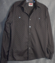 Wrangler Men&#39;s Medium Button Down Up Shirt Charcoal Gray Dot Pattern Long Sleeve - £6.89 GBP