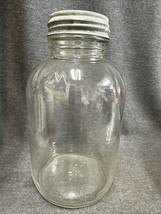 Vintage 1960 Hazel Atlas Large 8.5&quot; Tall Glass Jar #6565 With Zinc Lid - £7.82 GBP