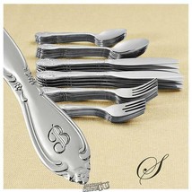 Rose Monogrammed 46-Piece Flatware Set &quot;N&quot; Stainless Steel Dishwasher Safe - £53.43 GBP