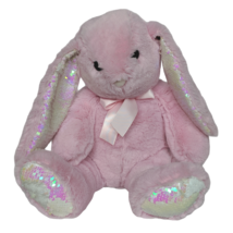 Kellytoy Bee Happy Easter Bunny Rabbit Pink Plush Sequin Ears Bow 11.5&quot; - £25.58 GBP