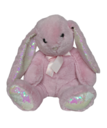 Kellytoy Bee Happy Easter Bunny Rabbit Pink Plush Sequin Ears Bow 11.5&quot; - £26.03 GBP