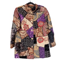 Alex Kim Jacket S Womens Patchwork Tapestry Floral Mandarin Collar Purpl... - $45.40