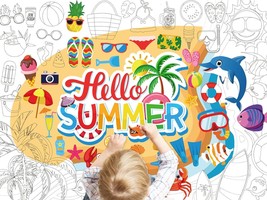 Whaline Hello Summer Giant Coloring Poster Beach Tropical Tree, 31.4X43.3 Inch - £15.69 GBP