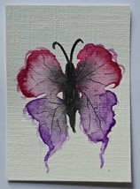 ACEO Original Art Purple and Red Butterfly Watercolor Painting o - $7.02 CAD