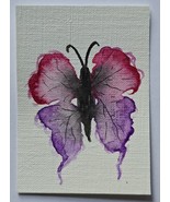 ACEO Original Art Purple and Red Butterfly Watercolor Painting o - $5.00