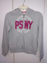 AEROPOSTALE GIRL&#39;S GRAY ZIP HOODIE-14-PINK GLITTER &quot;PSNY&quot;-GENTLY WORN-NICE - $11.29