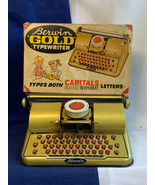 Vtg Berwin Gold Typewriter &amp; Box Tin Litho Toy Black Ribbon Berwin Corp.... - £23.49 GBP