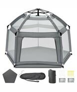 Baby Playpen with Self-Inflating Play Mat &amp; Travel Bag Portable Indoor O... - $118.79