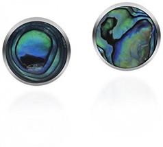 925 Sterling Silver Cute Inlay Abalone Shell Round Push Back Earrings for Women - £25.71 GBP