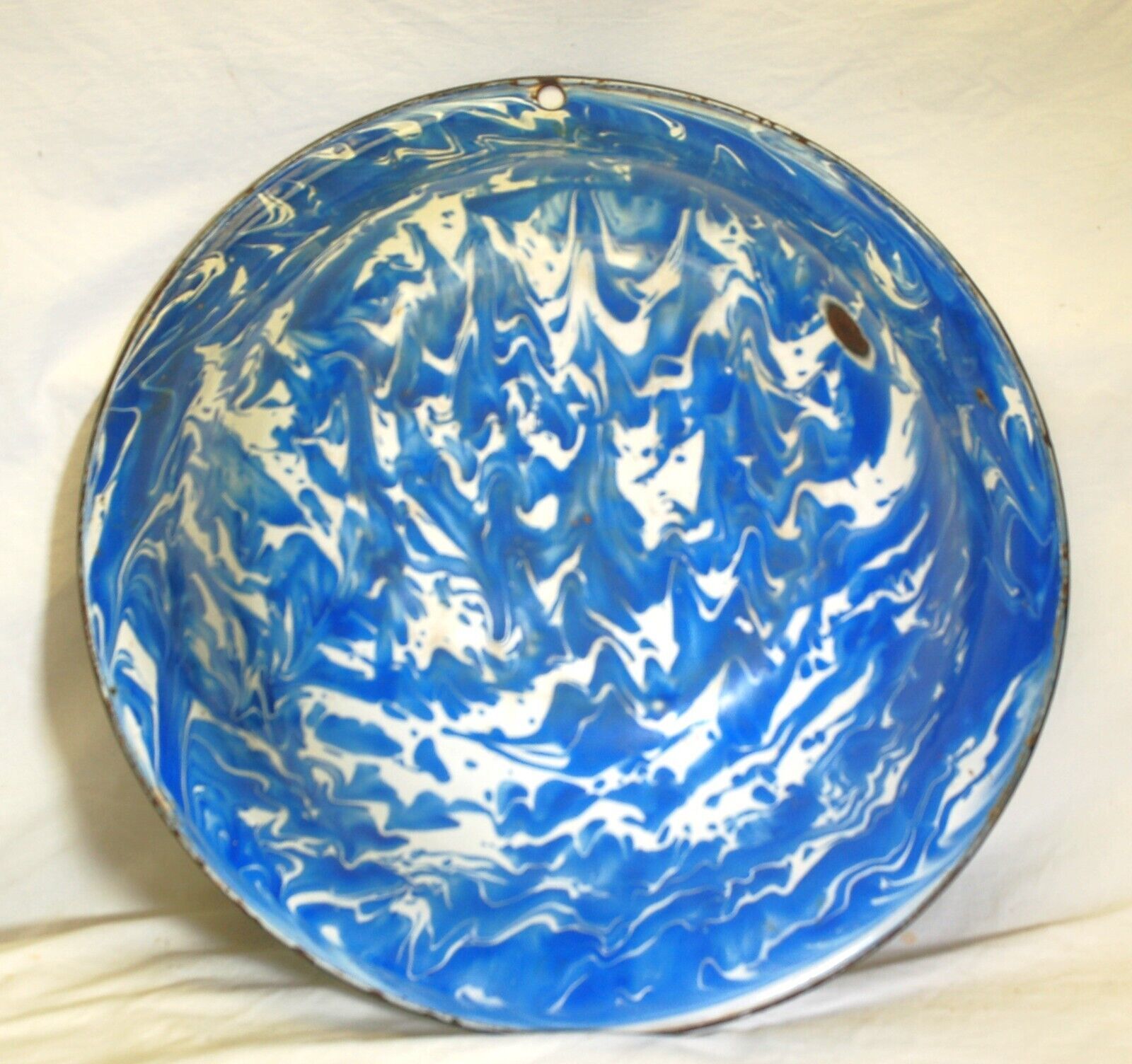 Primary image for Primitive Blue Swirl Splatter Ware Graniteware Bowl Basin Rustic Farmhouse b