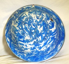 Primitive Blue Swirl Splatter Ware Graniteware Bowl Basin Rustic Farmhou... - £54.74 GBP