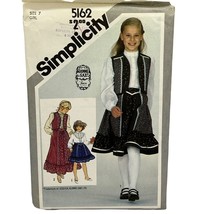 Vintage Gunne-Sax Simplicity 5162 Sewing Pattern Girls Skirt Vest Blouse Sz 7 - £8.61 GBP