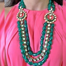 VeroniQ Trends-Designer Raani Haar in Emerald,Kundan,Ad Stone Necklace Set - £98.29 GBP