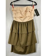 FRENCH CONNECTION Size 4 Colorblock Strapless Dress OLIVE Tiered Skirt N... - $26.02 CAD