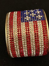 Cuff Bracelet Usa Flag Red Blue Pave Rhinestone Dar Republican Gop Gold Elegant - £25.67 GBP