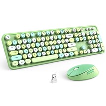 Wireless Keyboard And Mouse Combo, Green 104 Keys Full-Sized 2.4 Ghz Round Keyca - £56.05 GBP