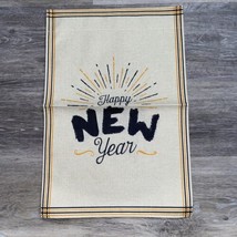 Happy New Years Garden Flag 12”x18”Double Sided Canvas Cream Black Gold - $7.43
