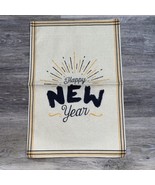Happy New Years Garden Flag 12”x18”Double Sided Canvas Cream Black Gold - £5.84 GBP